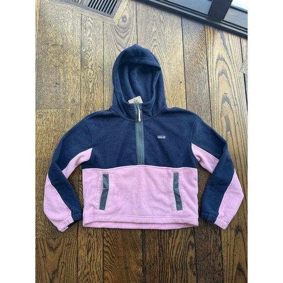 Patagonia Microdini Cropped Hoodie Pullover Fleece New Navy Planet Pink Kids’ XL - Picture 1 of 5